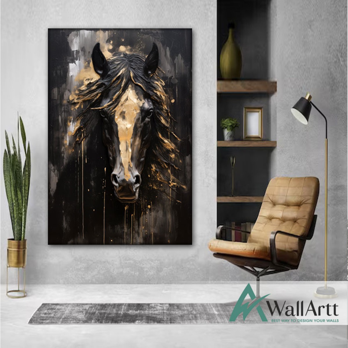 Gold Horse 3D Heavy Textured Partial oil Painting